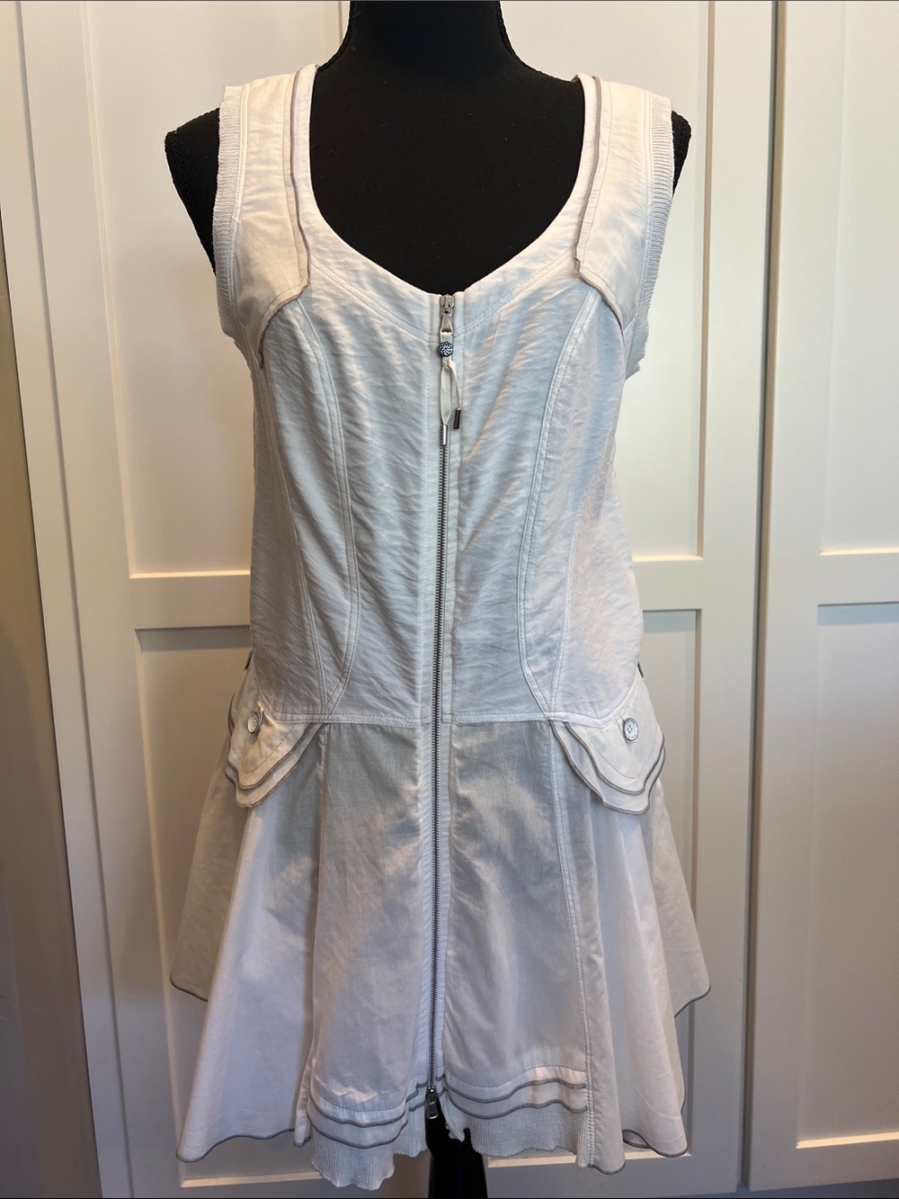 Vintage DECA De Vous A Nous White Zip Utility Dress Avant Garde Lagenlook Small